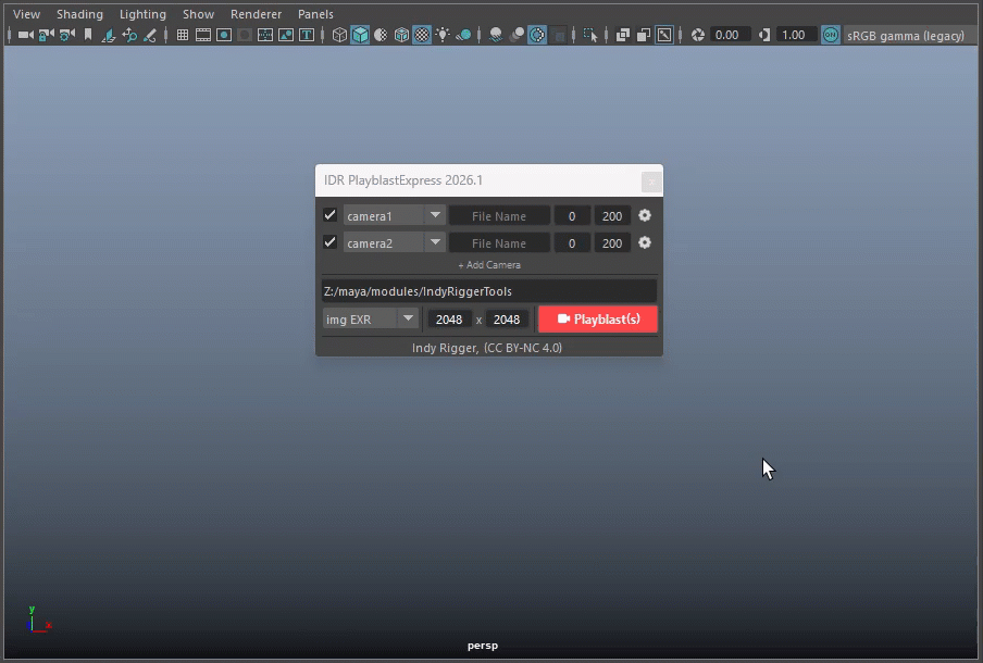 IDR PlayblastExpress v2026.1 | IndyRigger-Tools-Docs